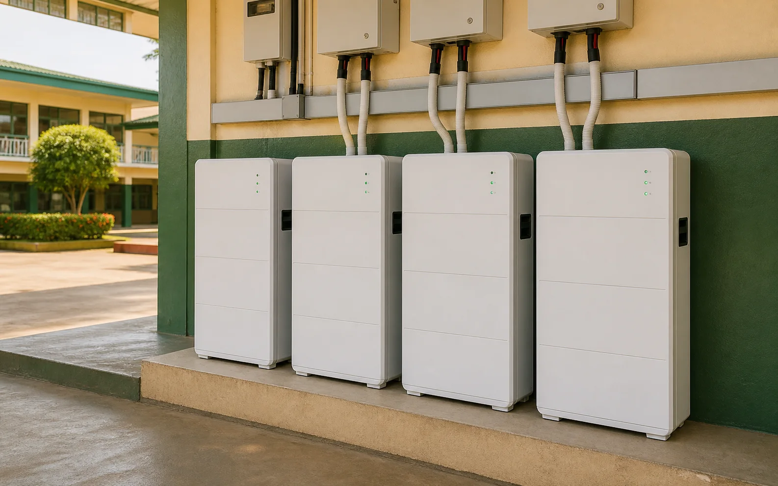 Lithium battery storage cabinets installed for a school solar system